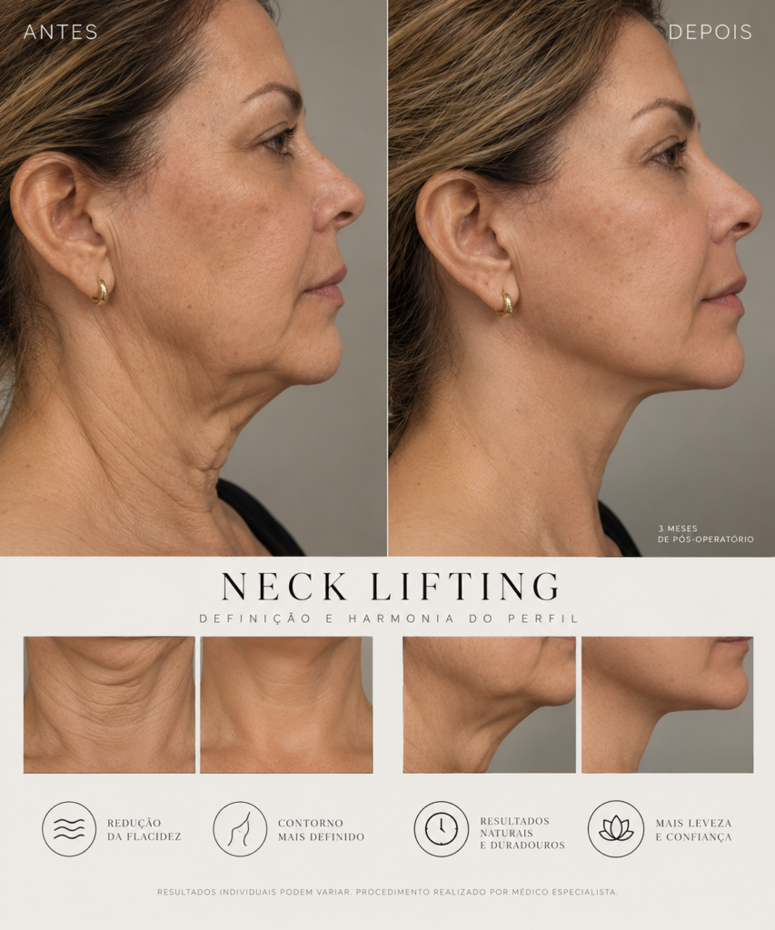Antes e depois de neck lifting