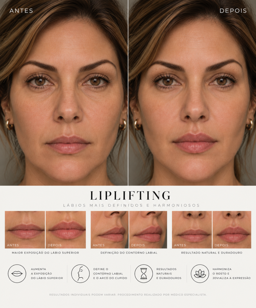 Antes e depois de liplifting