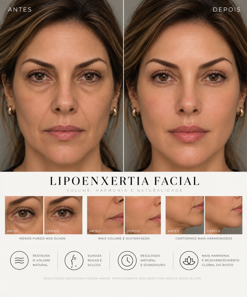 Antes e depois de lipoenxertia facial