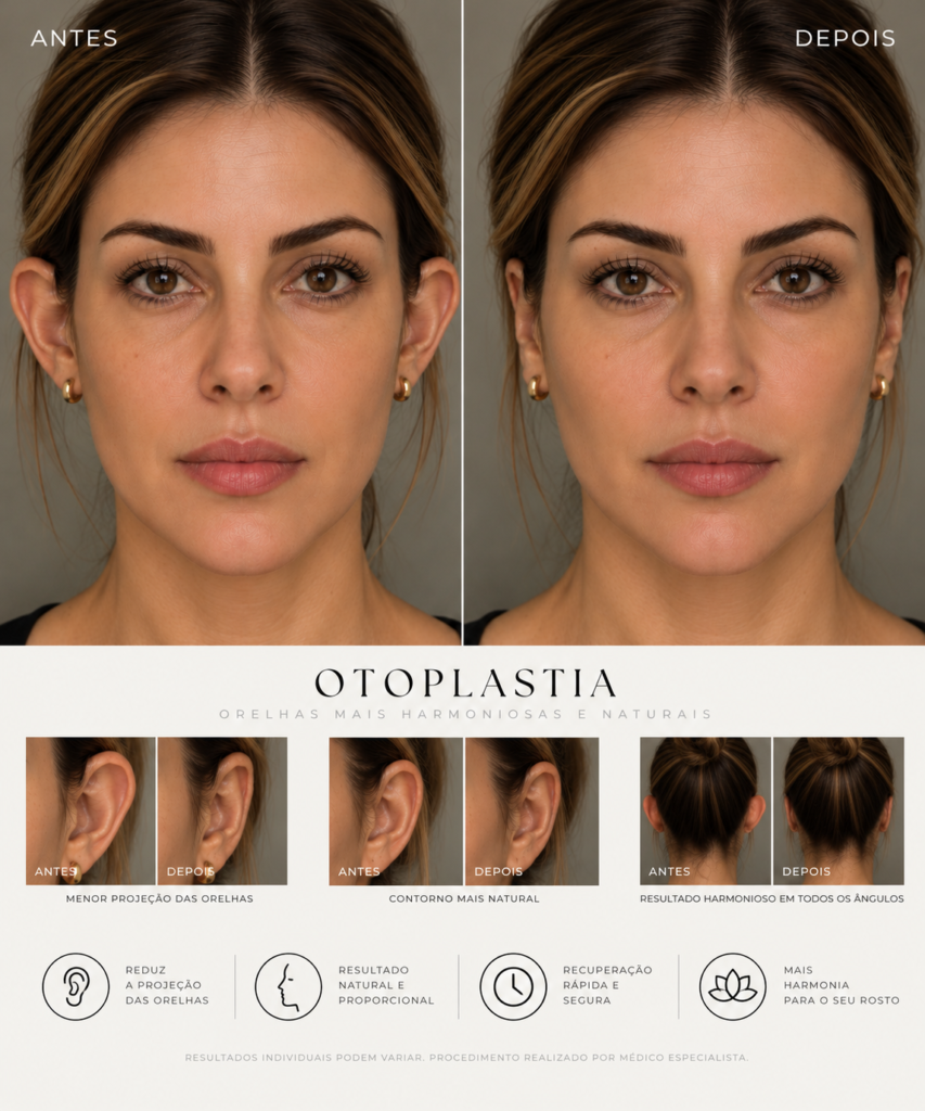 Antes e depois de cirurgia das orelhas (otoplastia)